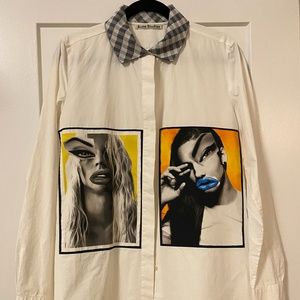 Acne Studios - Crisp White Cotton Button-Down Shirt w artwork - Size EU 38